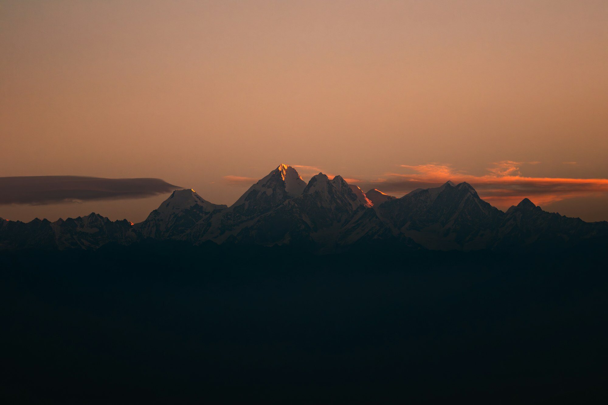 Himalayan sunrise over the Langtang range from Nagarkot, Nepal