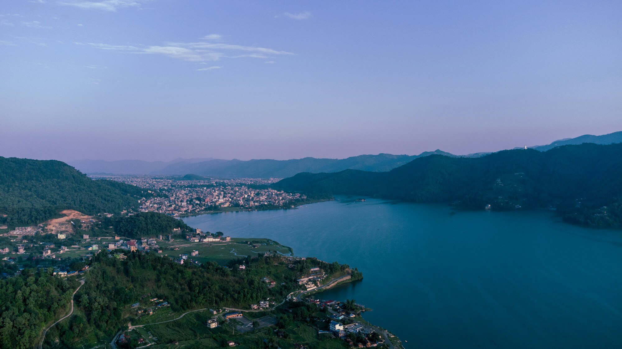 Phewa Lake and the green valleys of Pokhara, Nepal